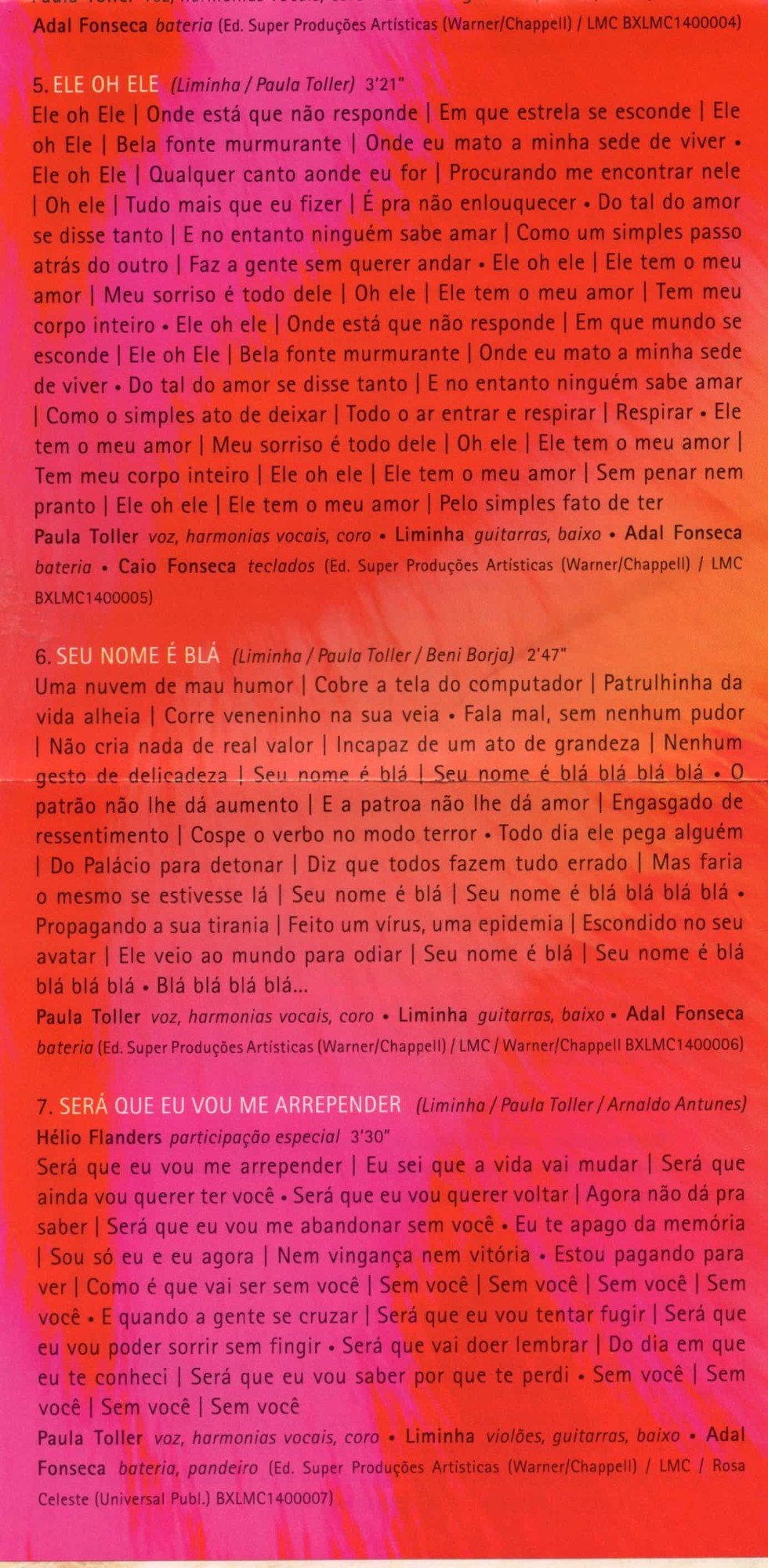 Paula Toller - Transbordada – encarte