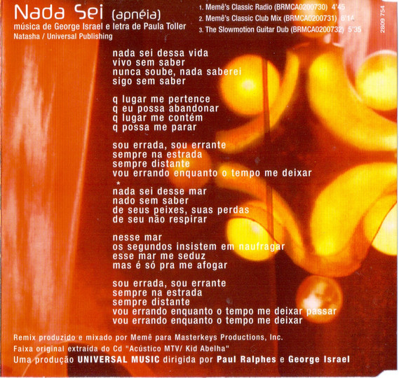 Kid Abelha - Nada Sei (Remixes) encarte