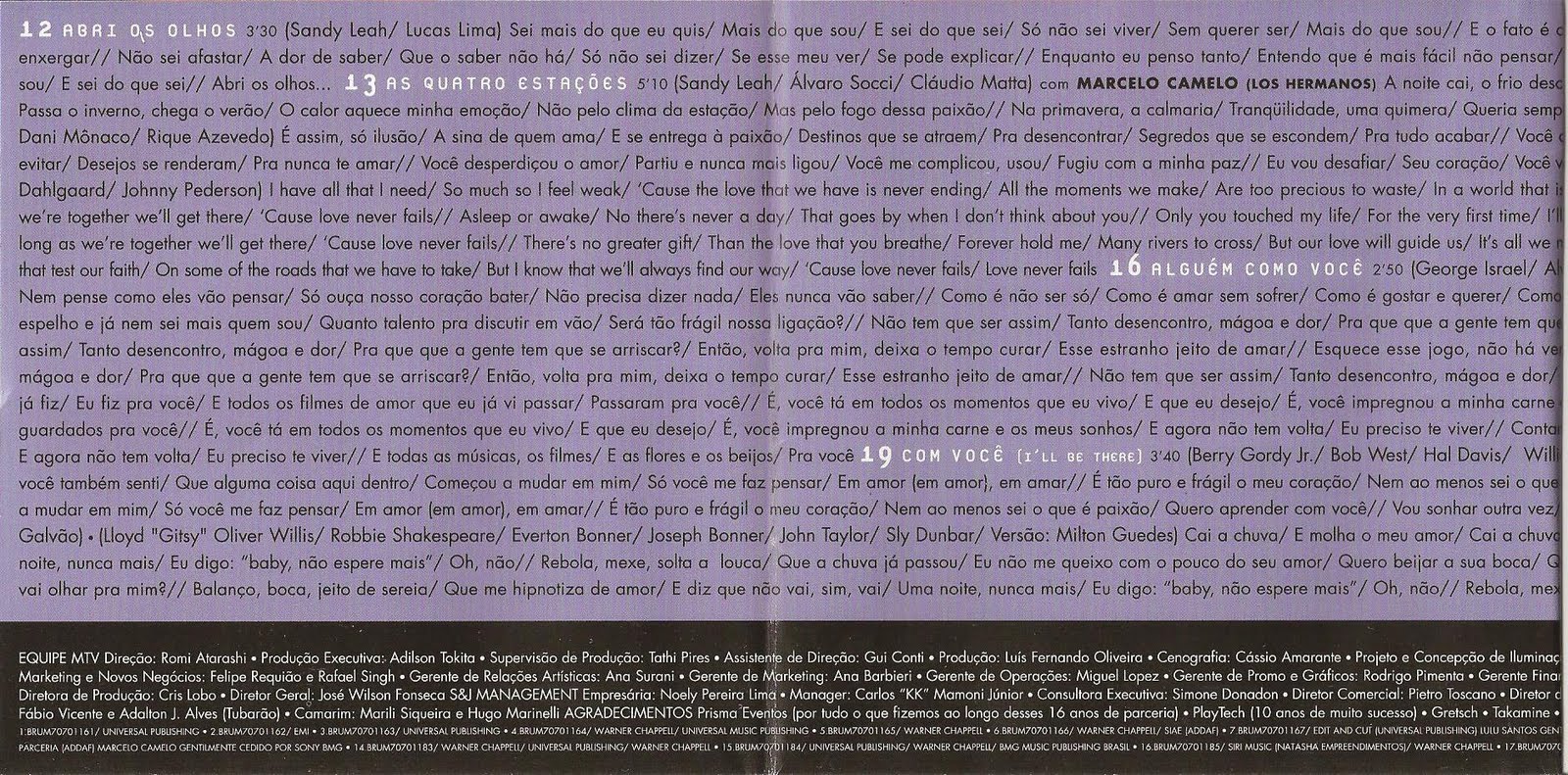 Sandy & Junior - Acústico MTV - Lulu encarte