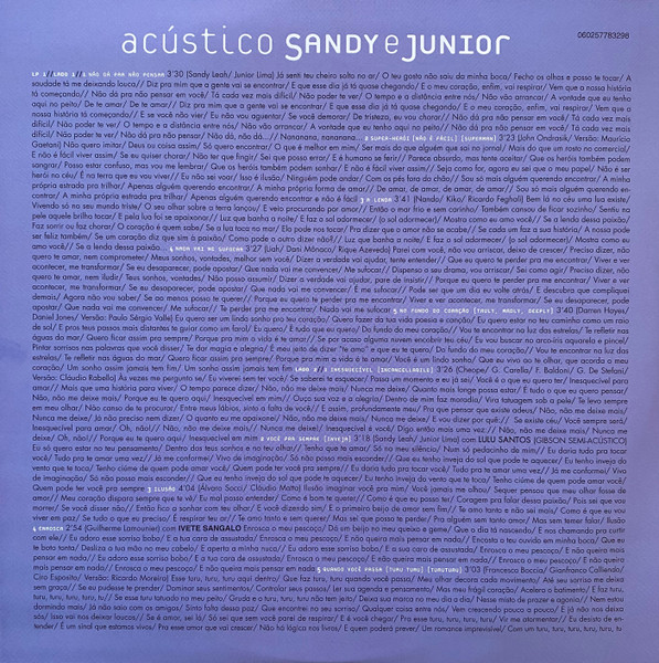 Sandy & Junior - Acústico MTV - Lulu encarte
