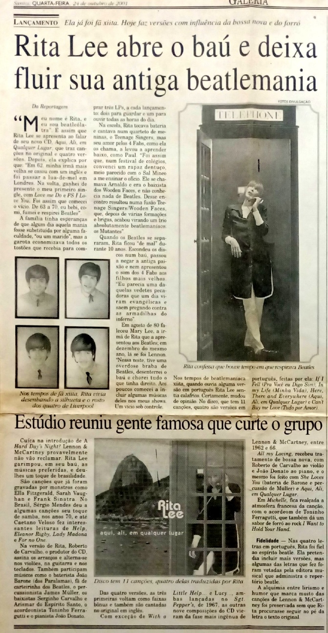 Lançamento AQUI, ALI, EM QUALQUER LUGAR 2001 - A TRIBUNA, Santos (24-10-2001)