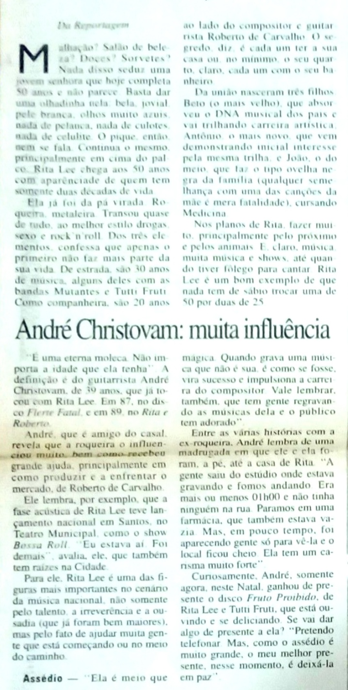 Rita Lee Completa 50 Anos - A TRIBUNA, Santos (31-12-1997)-1