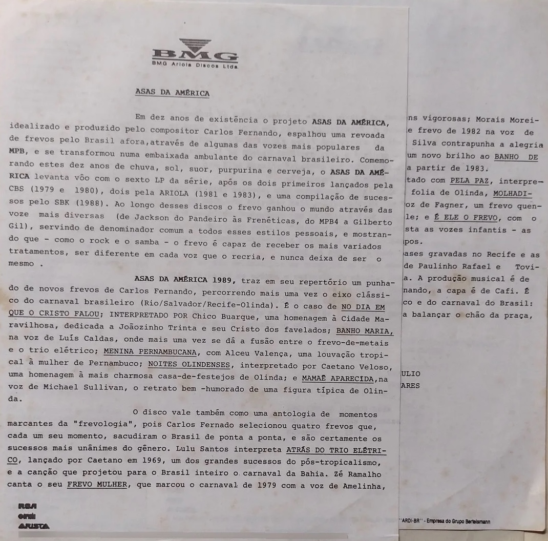 Asas Da América - Frevo encarte