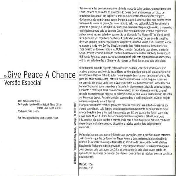Dê Uma Chance À Paz, John Lennon, Uma Homenagem encarte