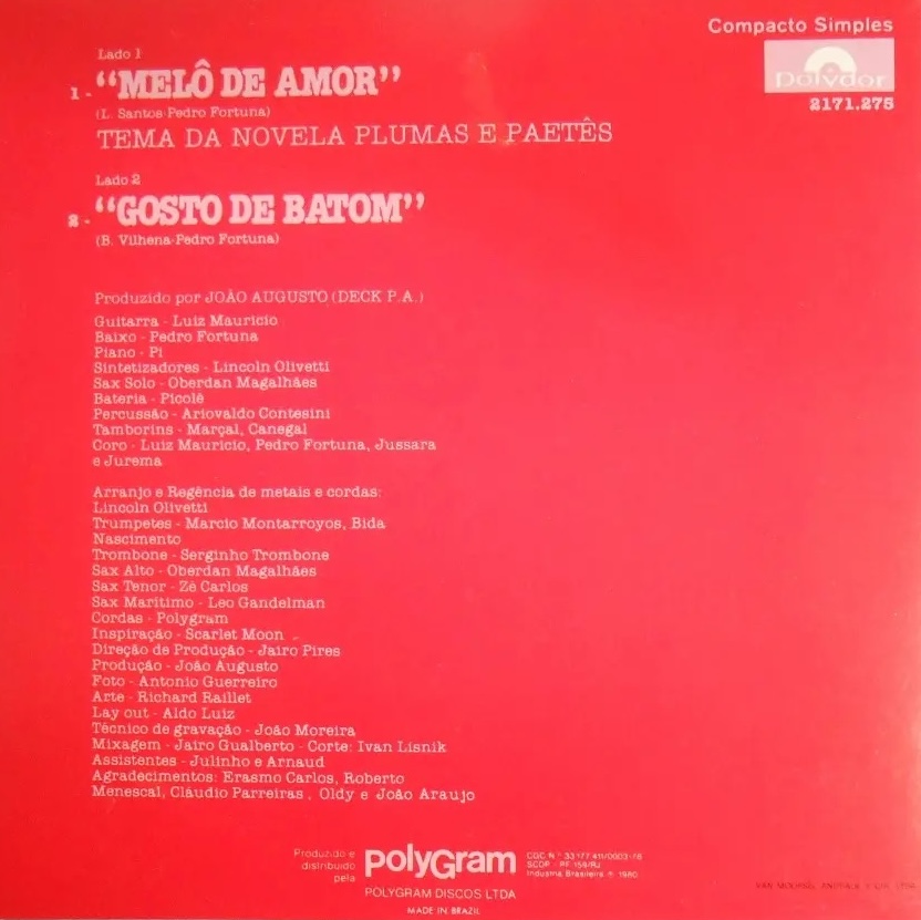 Lulu Santos - Melô de Amor / Gosto de Batom (Compacto) encarte