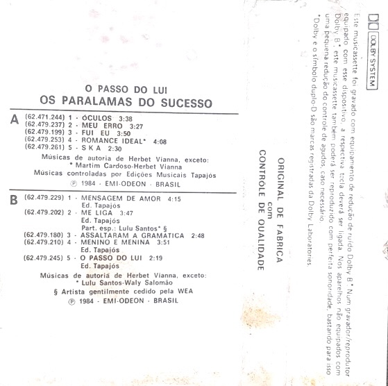 Os Paralamas Do Sucesso - O Passo Do Lui encarte