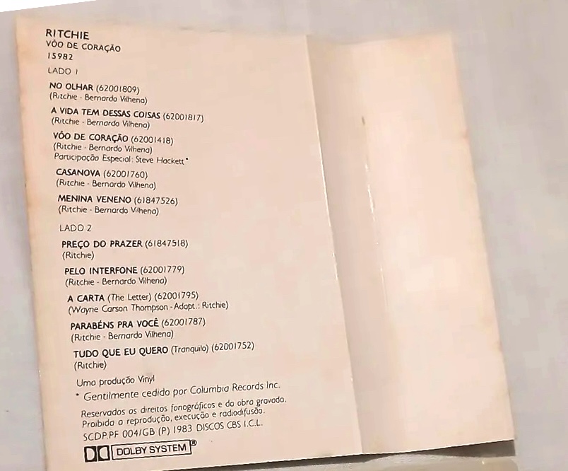 Ritchie - Vôo De Coração encarte