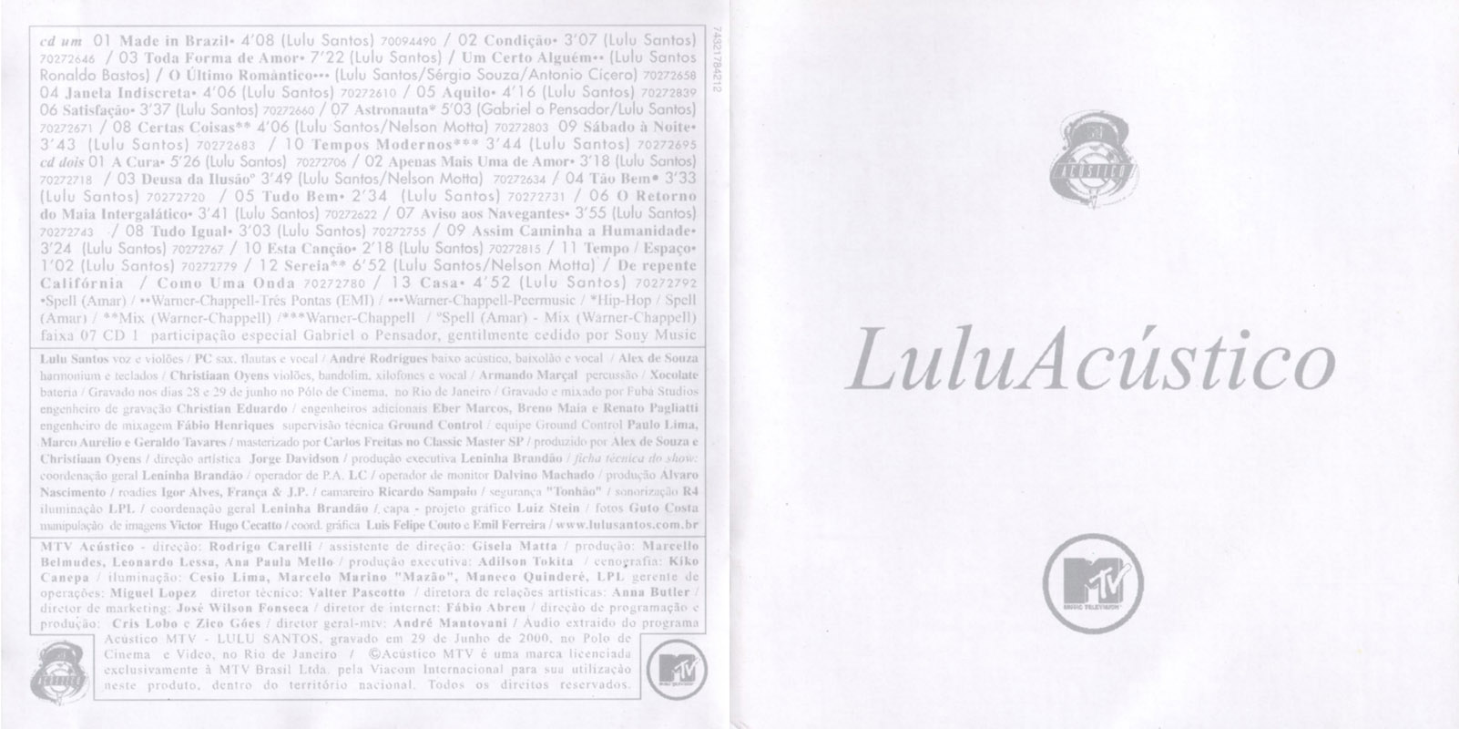 Lulu Santos - Acústico MTV encarte