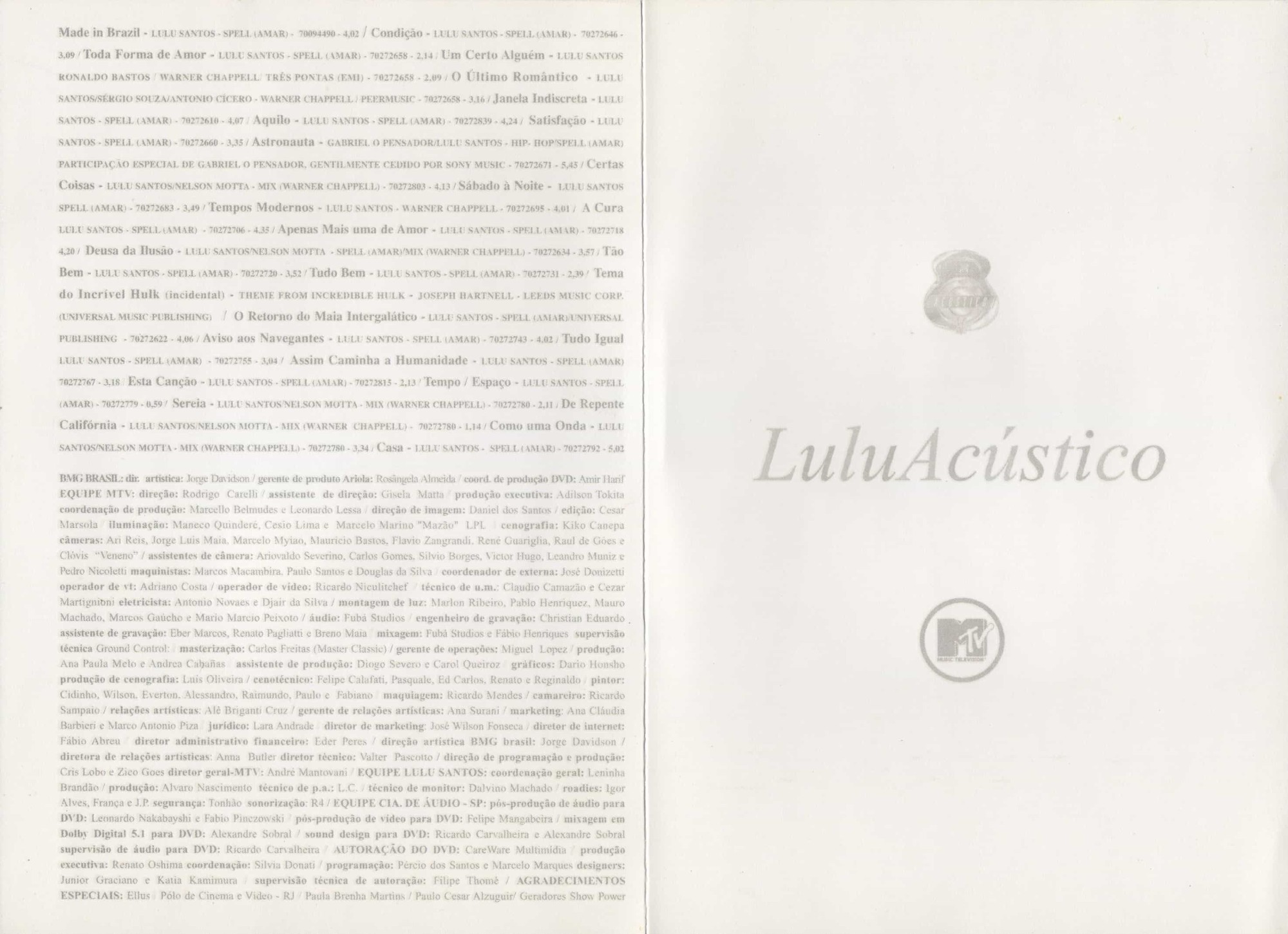 Lulu Santos - Acústico MTV encarte