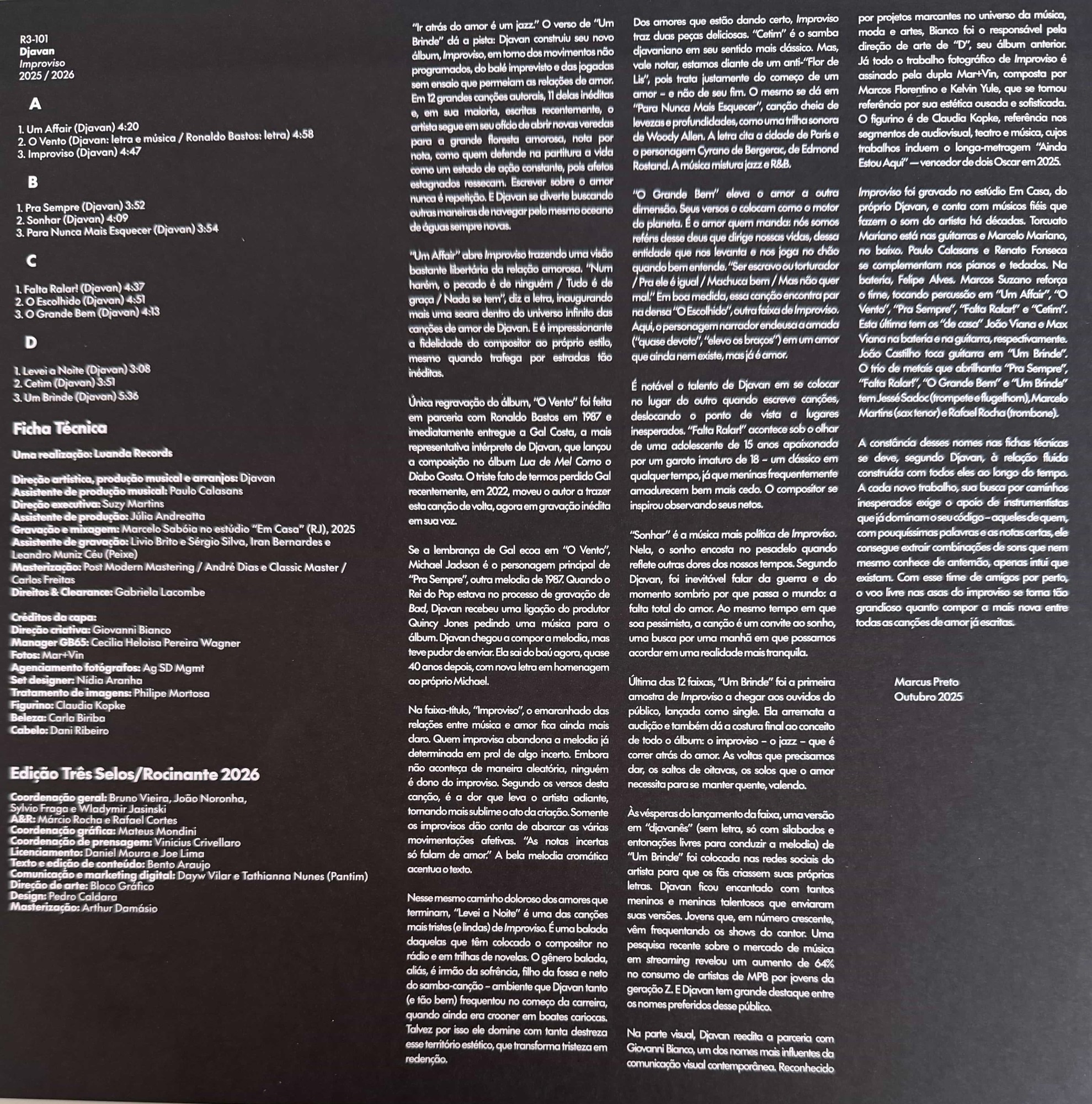 Djavan - Improviso encarte
