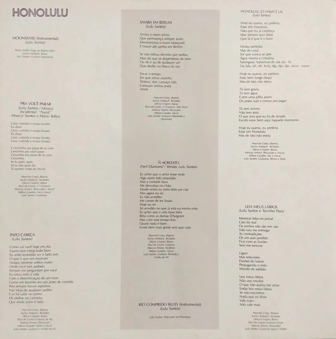 Lulu Santos - Honolulu encarte