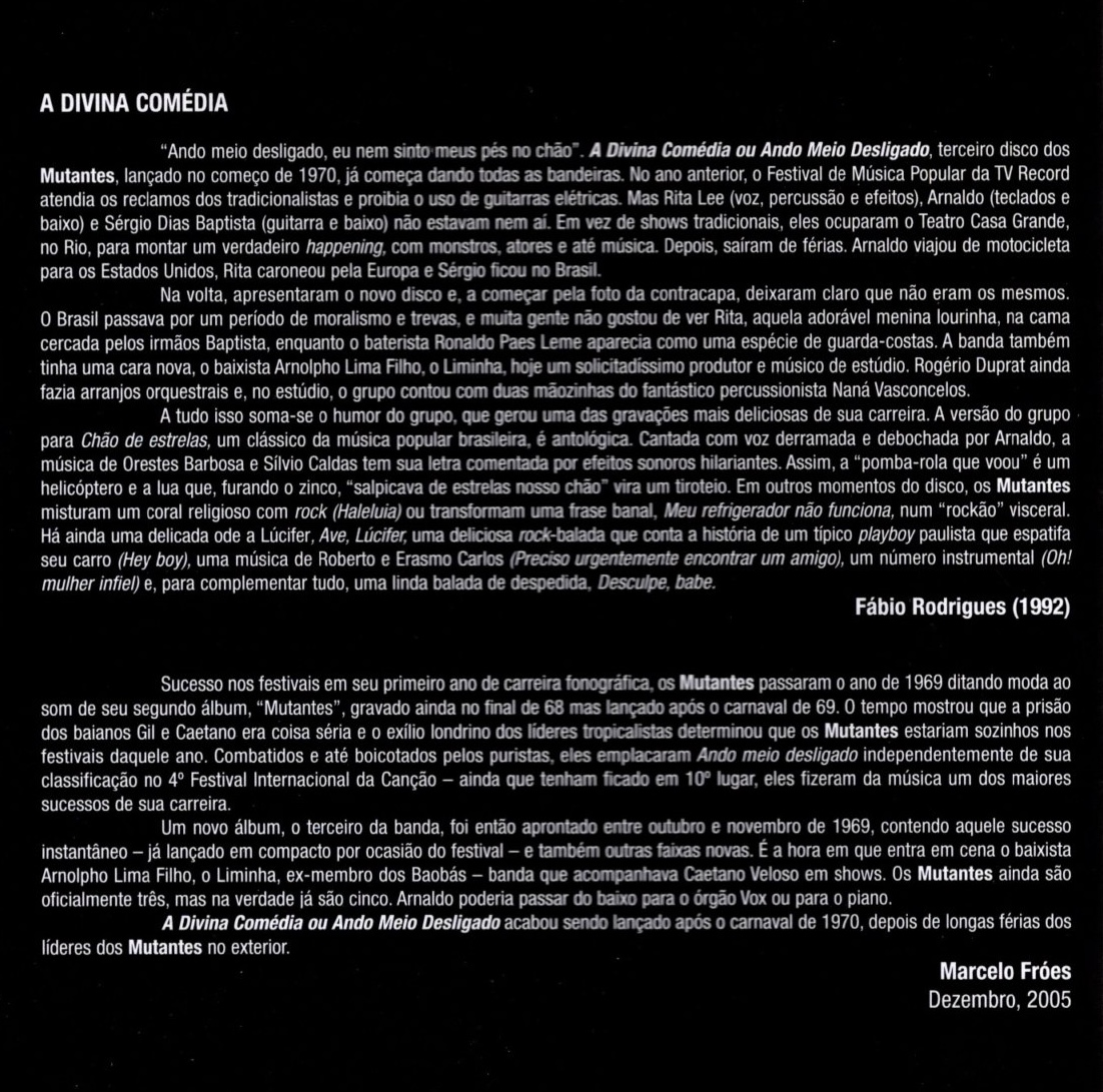 Os Mutantes - A Divina Comédia Ou Ando Meio Desligado encarte