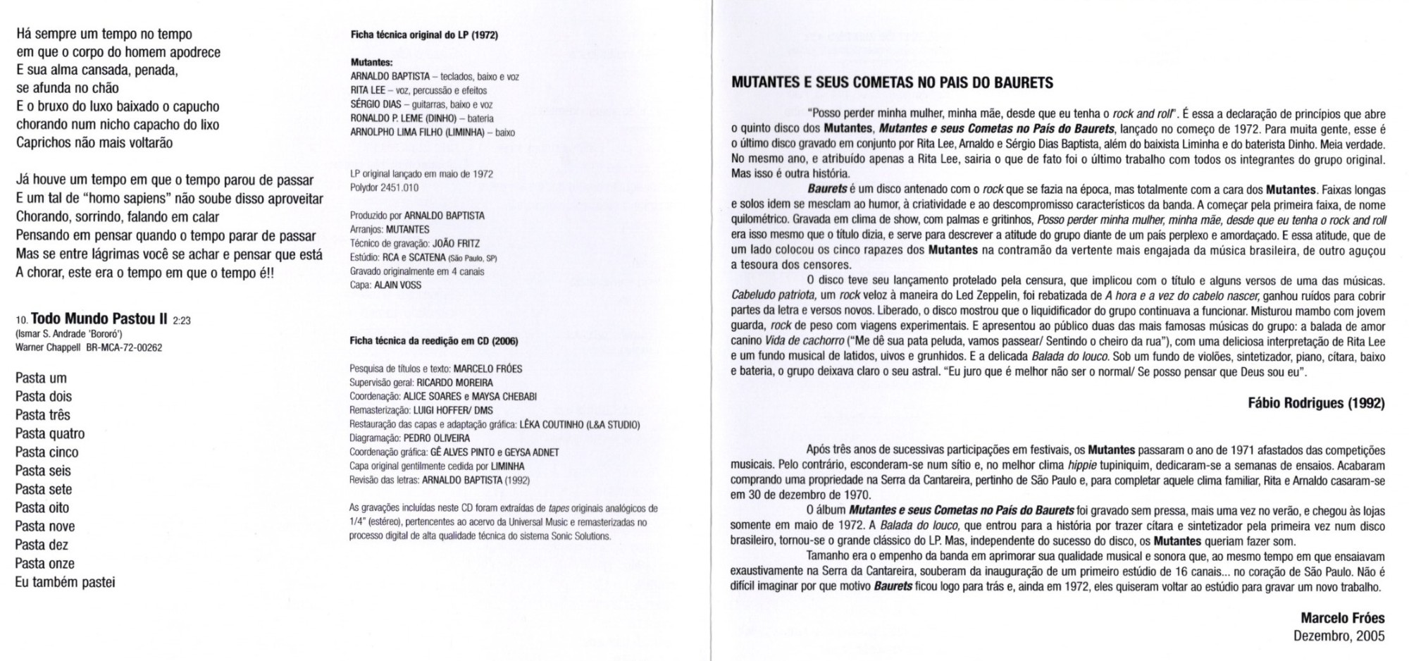 Os Mutantes - Mutantes E Seus Cometas No País Do Baurets encarte