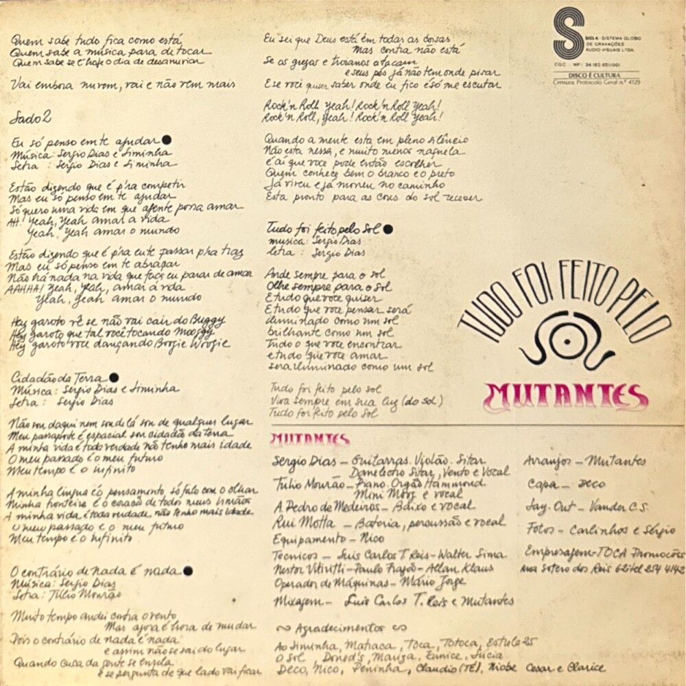 Os Mutantes - Tudo Foi Feito Pelo Sol encarte