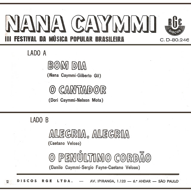 Nana Caymmi - Alegria, Alegria / O Cantador / Penúltimo Cordão / Bom Dia (Compacto Duplo) encarte