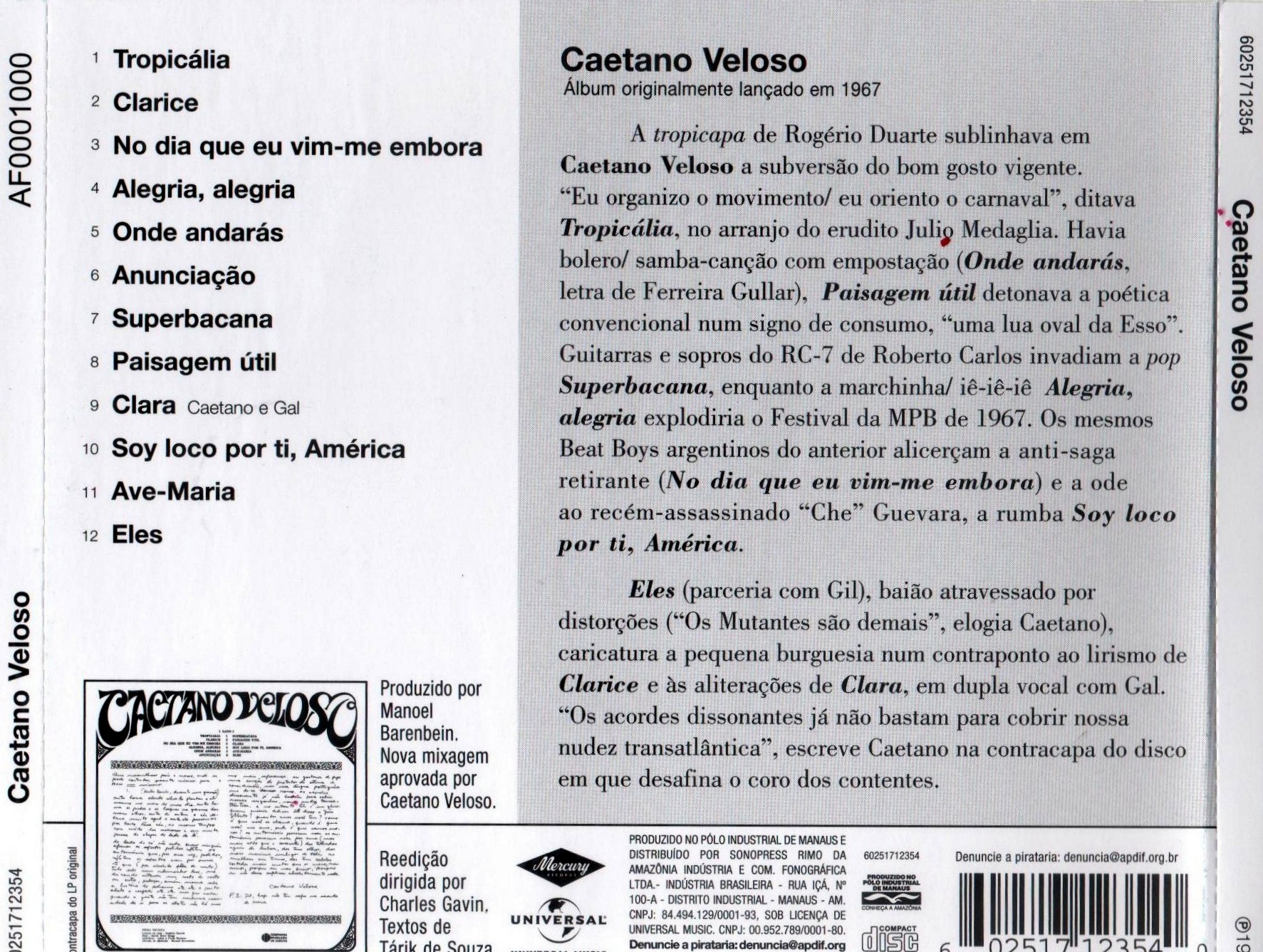Caetano Veloso - Caetano Veloso (1968) encarte