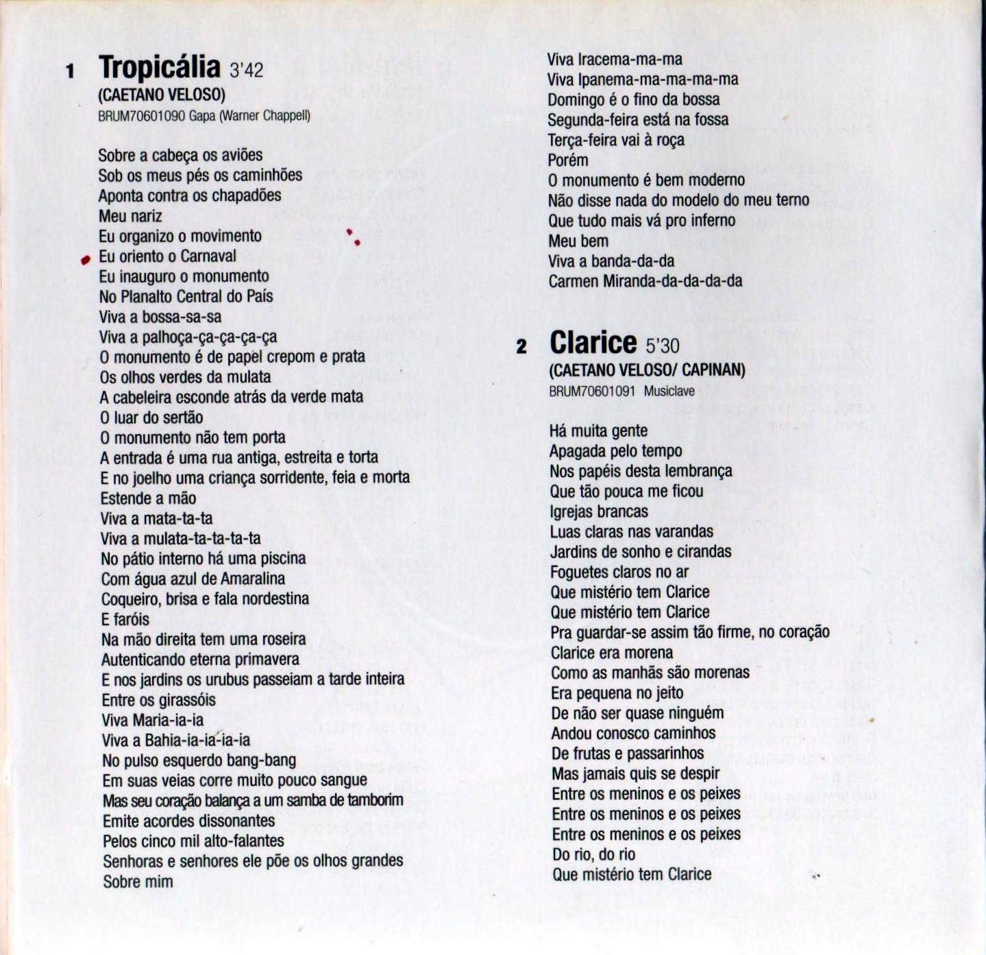 Caetano Veloso - Caetano Veloso (1968) encarte
