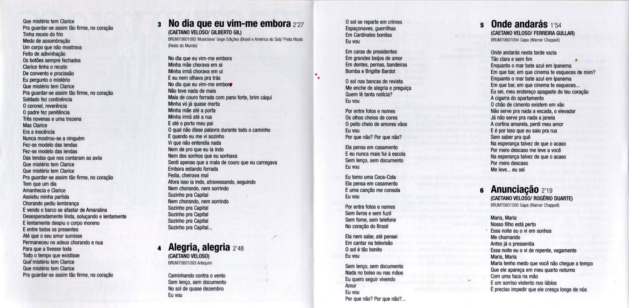 Caetano Veloso - Caetano Veloso (1968) encarte
