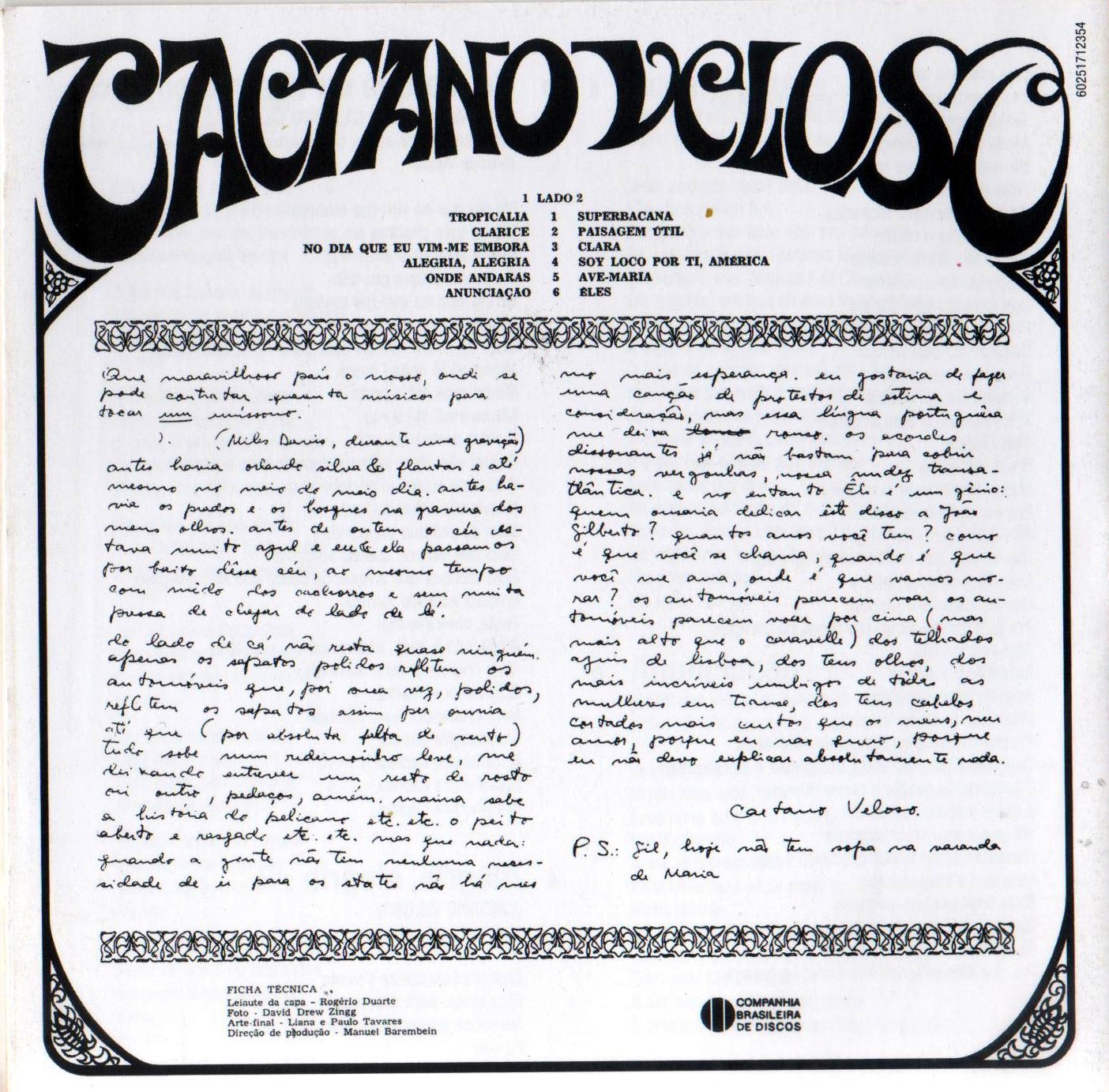 Caetano Veloso - Caetano Veloso (1968) encarte